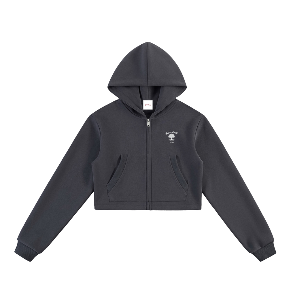 La Volonté Cropped Zip-Up Hoodie