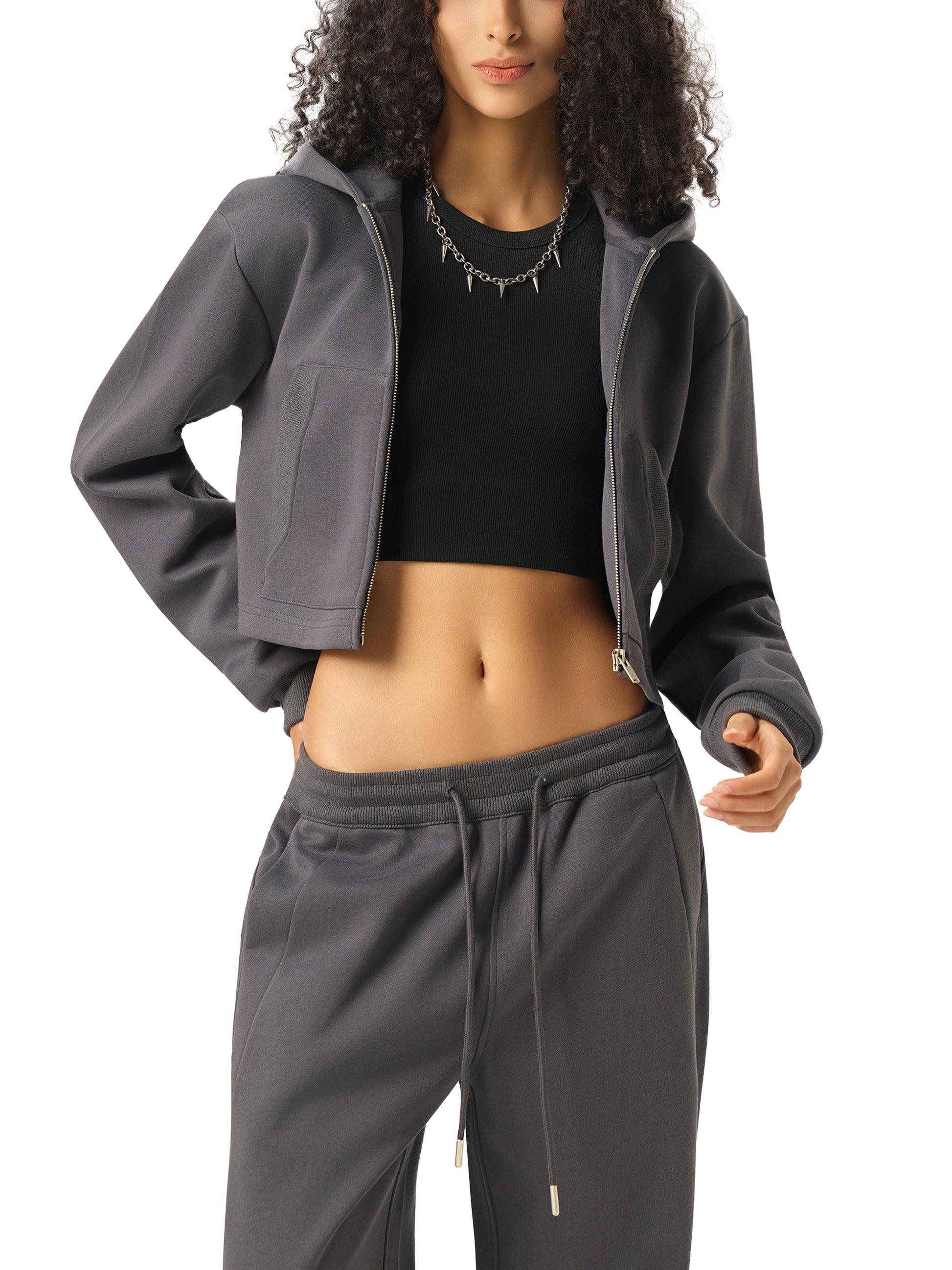 La Volonté Cropped Zip-Up Hoodie